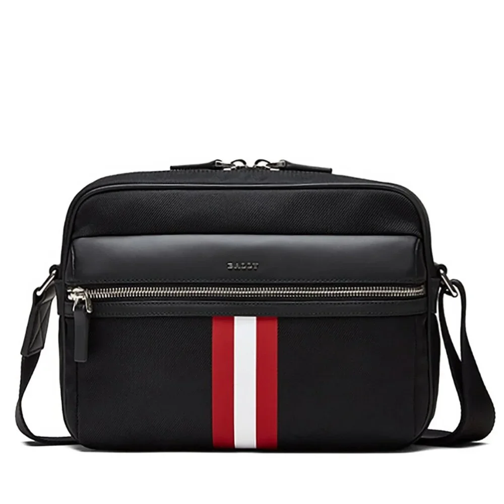 Bally Black Canvas Men's/Unisex Crossbody With Signature Bally Stripe, NWT